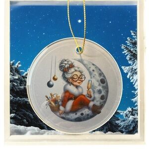Woman On Moon Champagne Red Frosted Glass Christmas Ornament New